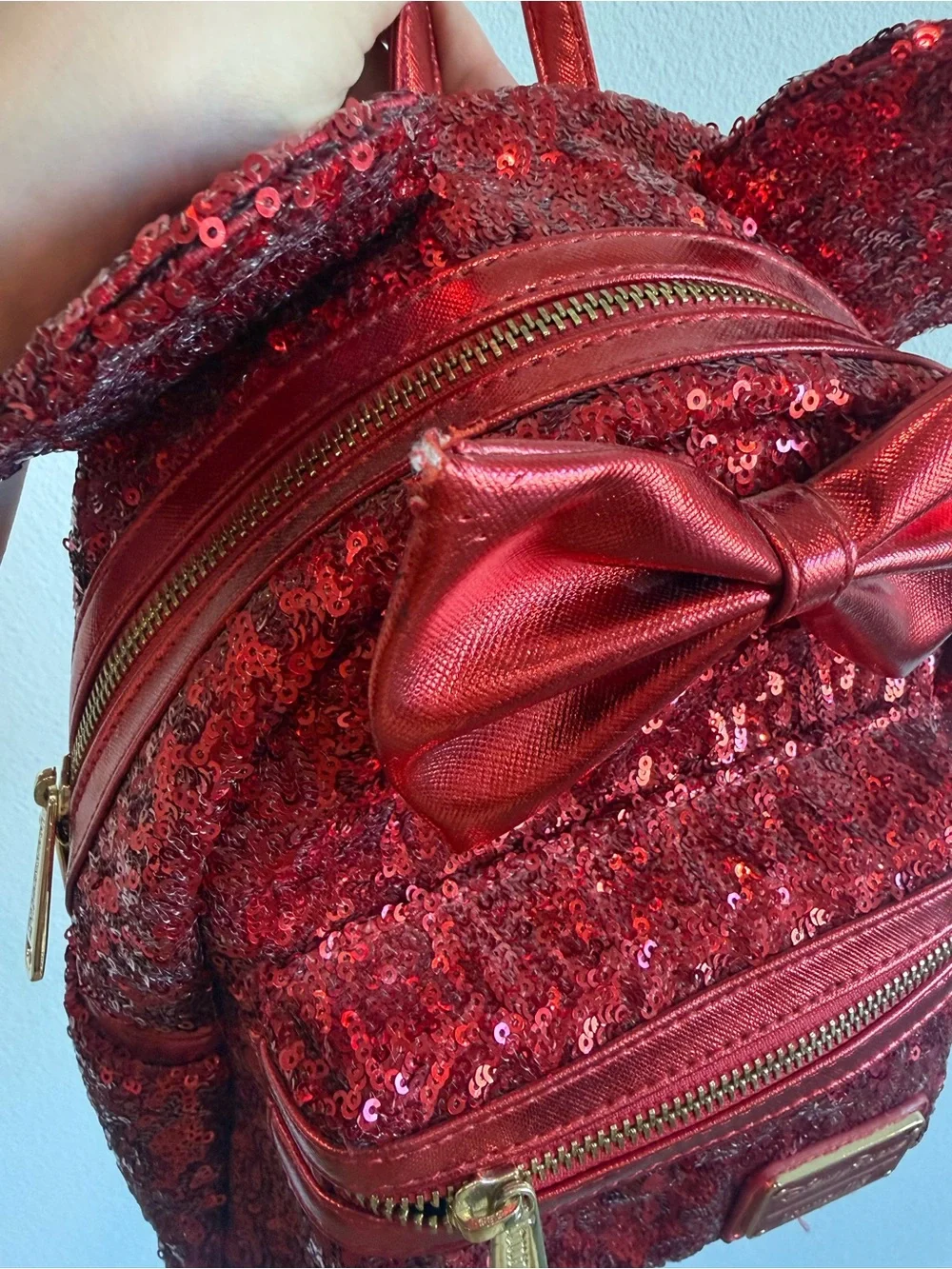 DISNEY PARKS LOUNGEFLY RED SEQUIN MINI BACKPACK